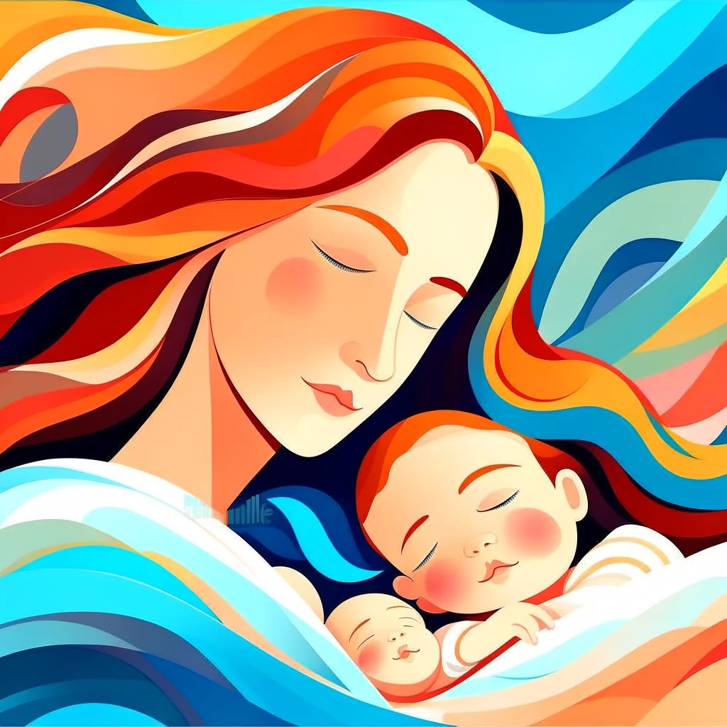 Abstract Mother's Day portrait art Mother and child abstract illustration Maternal love Baby in