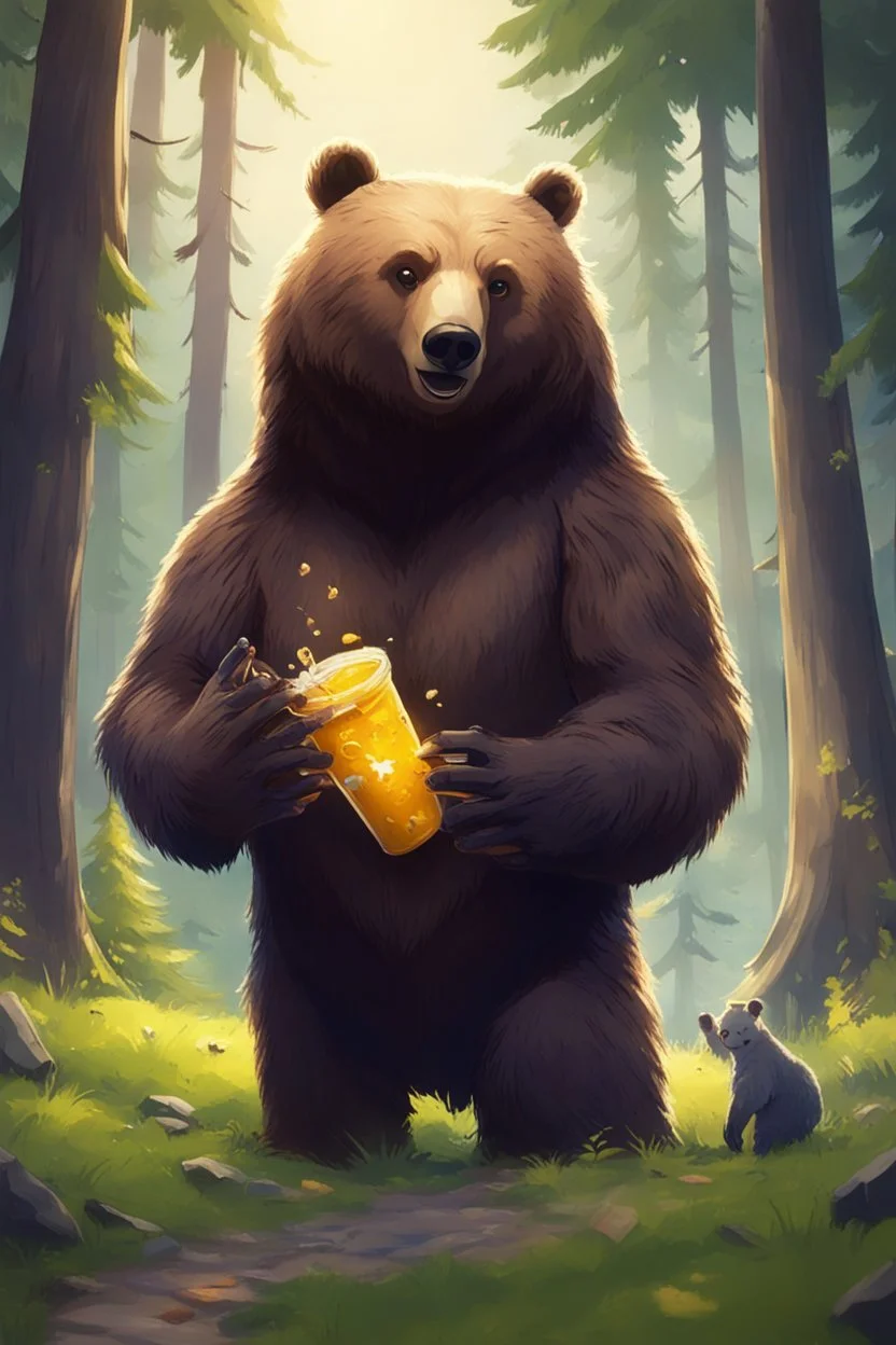 Bear eating honig and is in a wald and play fortnite and polar lichter