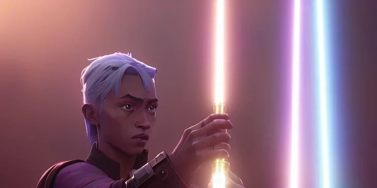 A jedi with his lightsaber, 8k, HD, cinematography, photorealistic, Cinematic, Color Grading, Ultra-Wide Angle, Depth of Field, hyper-detailed, beautifully color-coded, insane details, intricate details, beautifully color graded, Cinematic, Color Grading, Editorial Photography, Depth of Field, DOF, Tilt Blur, White Balance, 32k, Super-Resolution, Megapixel, ProPhoto RGB, VR