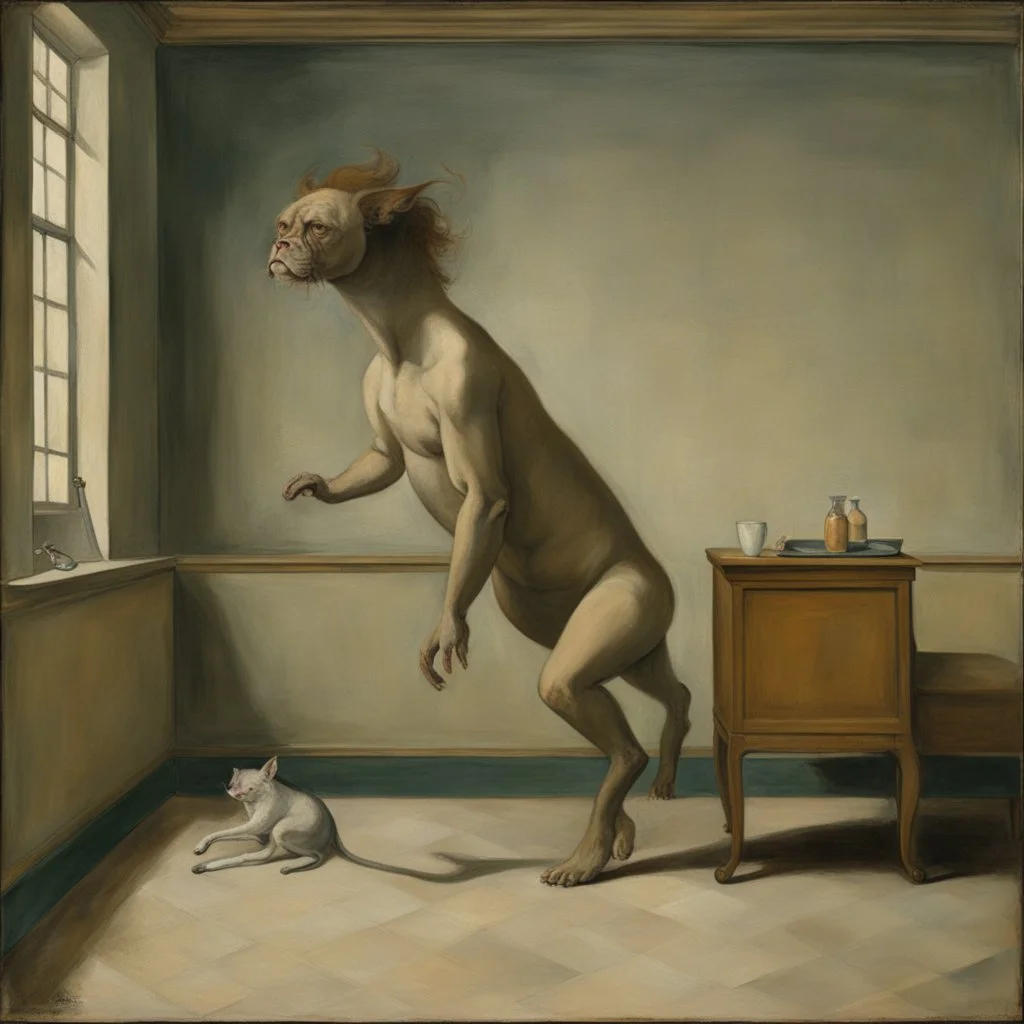 a chimera in a subliminal room, a chimera in a subliminal room, depicted by balthus