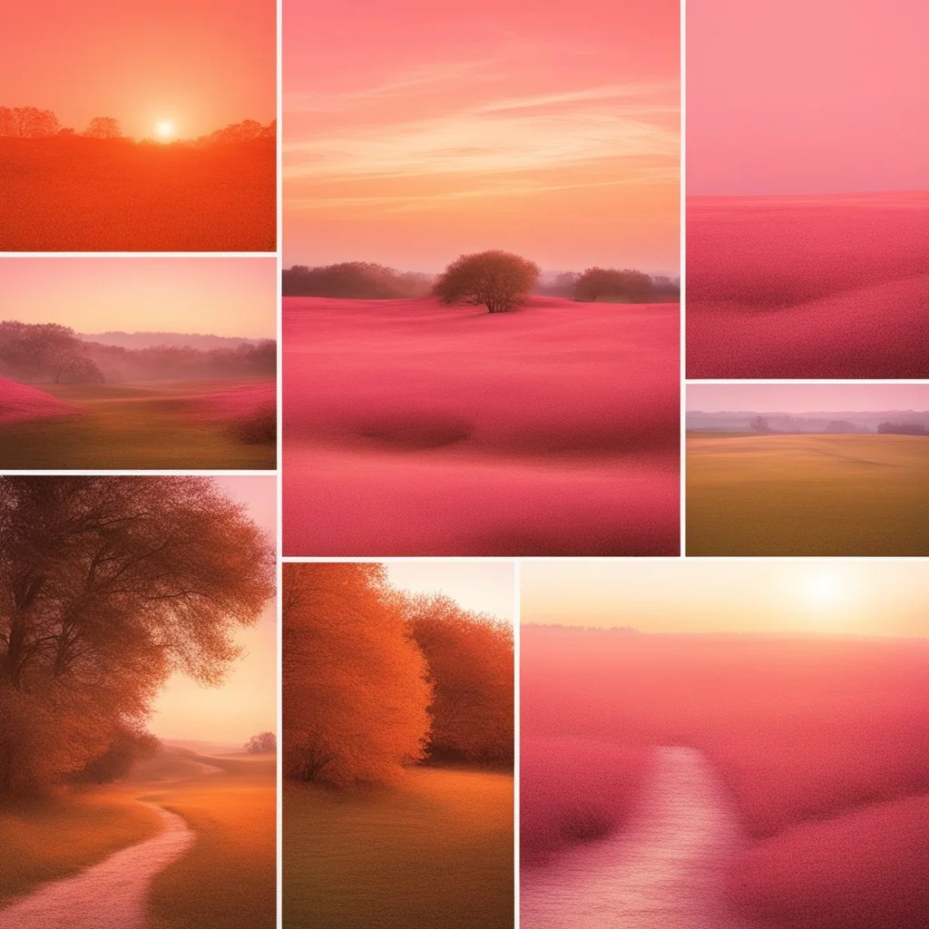 romantic landscape, warm pink and orange colours, photo quality