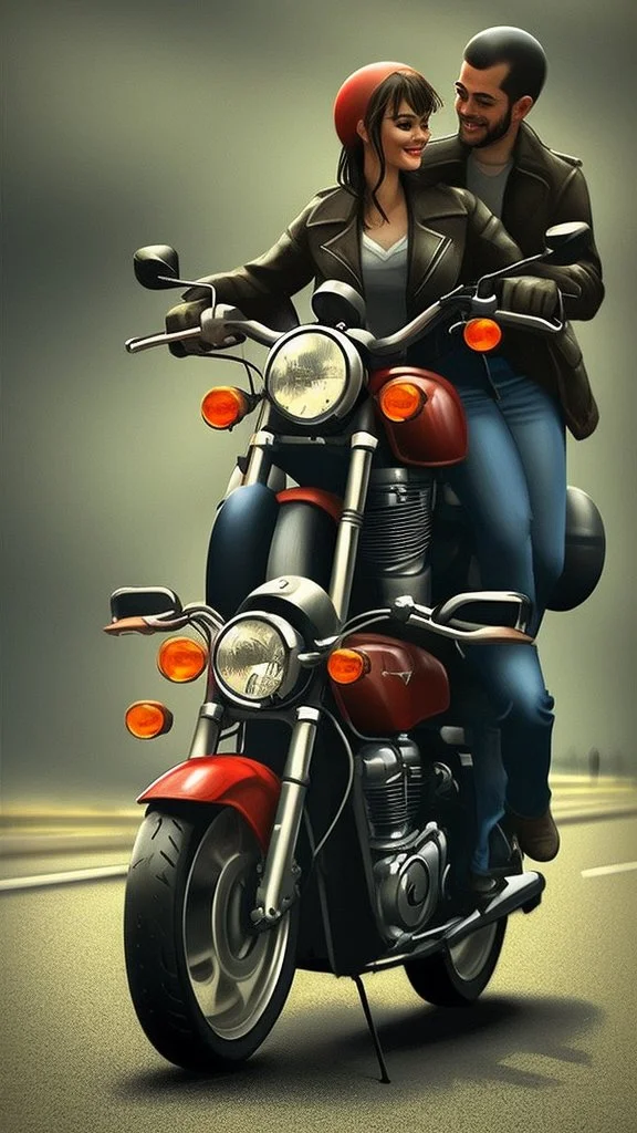 A couple in motorcycle realistic