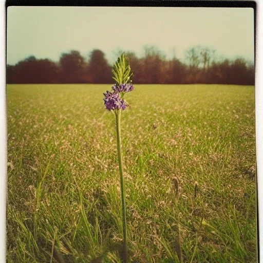 single long stem wildflower in a field, polaroid, tender, vintage, award winning landscape photography, nature photography, r/mostbeautiful