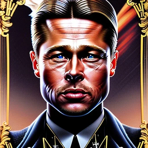  fantasy art, photorealism, realistic portrait of a young brad pitt, movie poster, titanic in the background, book cover illustration