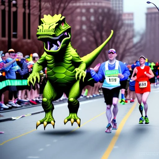 A dinosaur wins the Boston Marathon