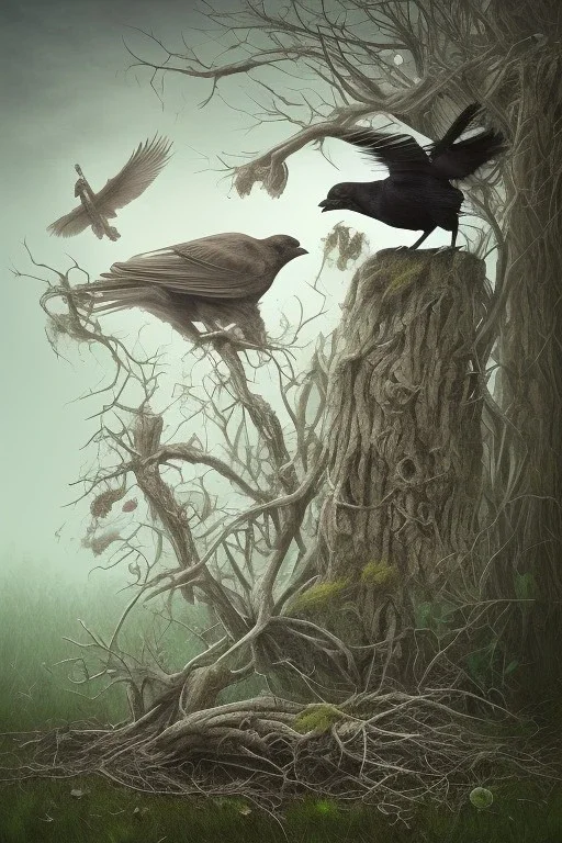 Dead nature. crow . surrealism