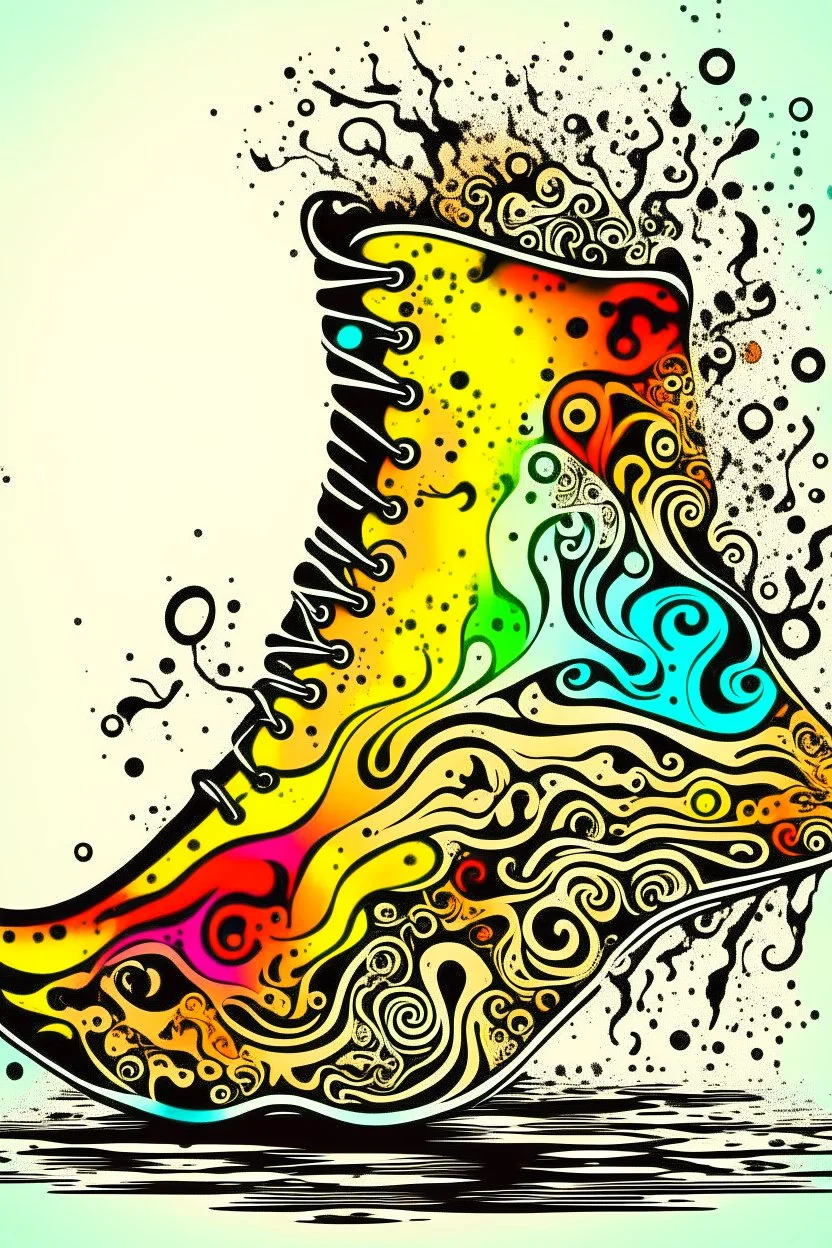 Draw only the bottom of a shoe as viewed directly from the bottom. The shoe is white and made entirely from the shapes of ghosts in the style of Salvador Dali’s “the face of war”. Use no more than 4 colours.