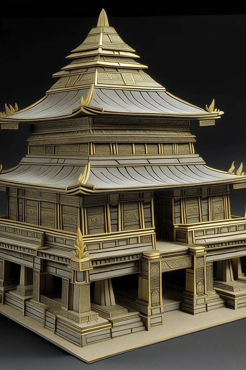 A grayish golden ancient Egyptian temple designed in Chinese paper art