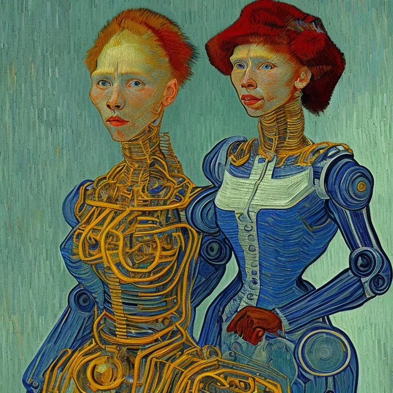 Portrait de femme robot par van gogh couleurs très vives