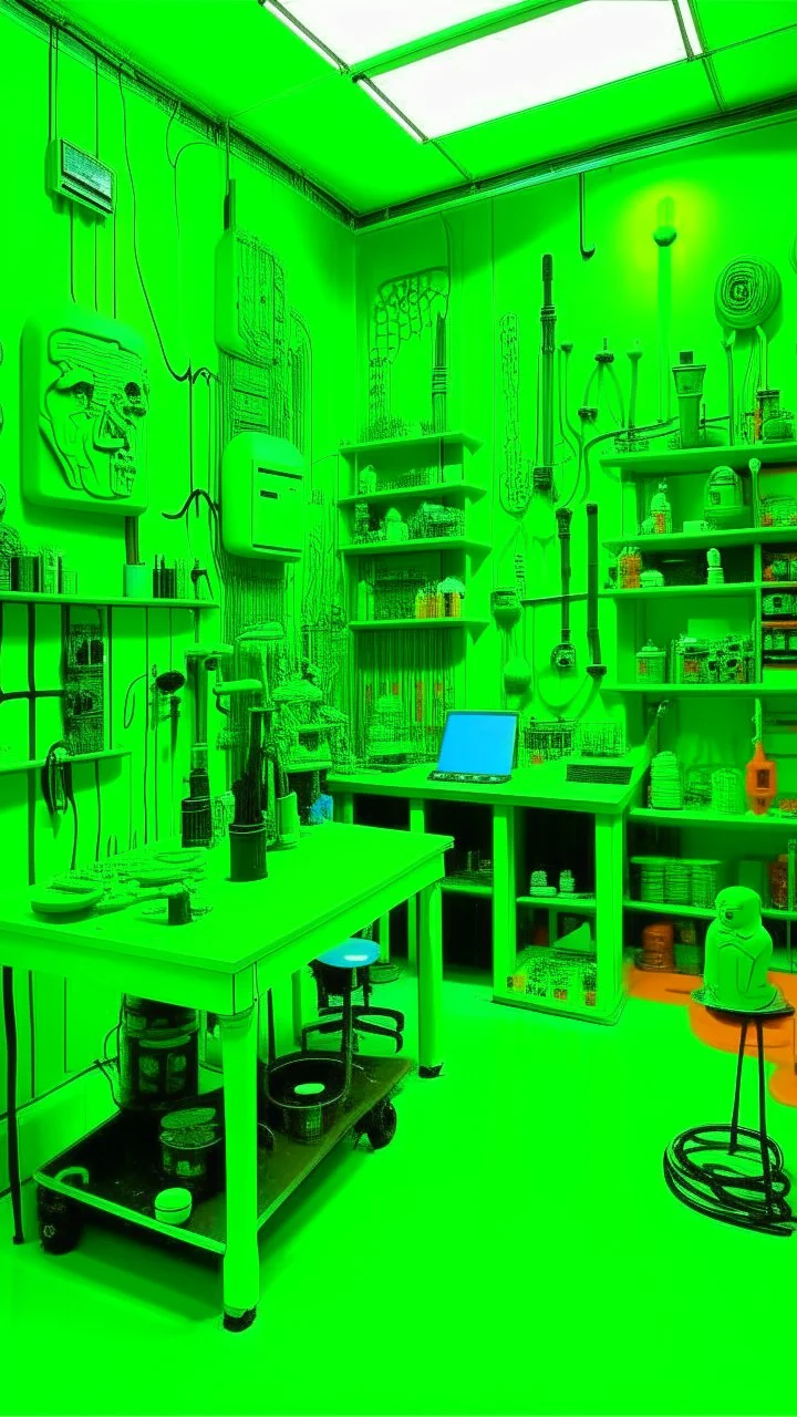 A lime green laboratory with cybernetic slime painted by Stuart Davis