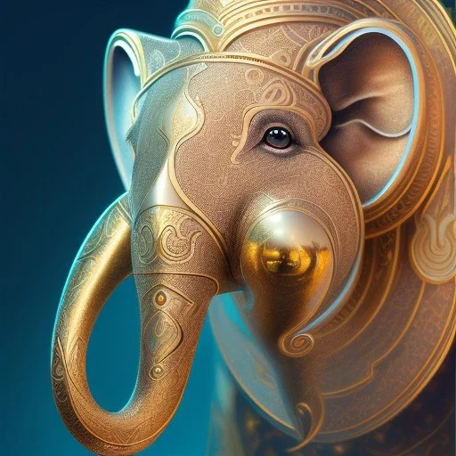 fantasy magic, rabbit, sharp focus, illustration, highly detailed, digital painting, concept art, matte, art germ and Paul Lewin and Kehinde Wiley, masterpiece silver elephant head bronze Buddha rabbit turquoise golden waves