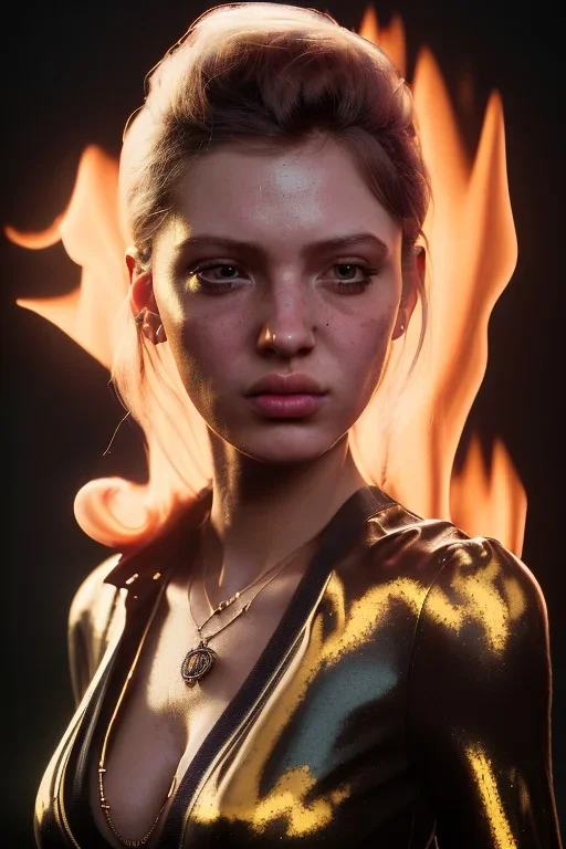 portrait of samantha prince set in fire, cinematic lighting, photorealistic, ornate, intricate, realistic, detailed, volumetric light and shadow, hyper HD, octane render, unreal engine insanely detailed and intricate, hypermaximalist, elegant, ornate, hyper-realistic, super detailed --v 4