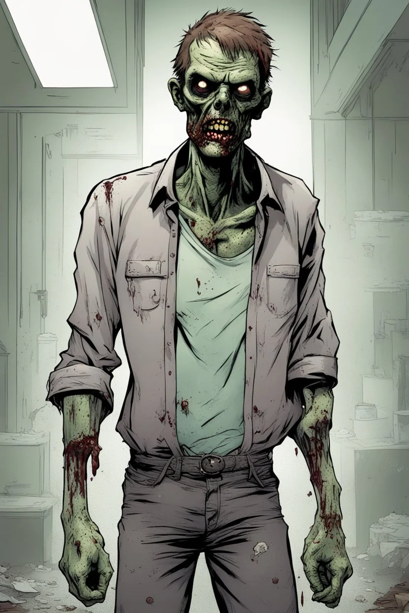 zombie, portrait, comic book, full body, standing, mean,