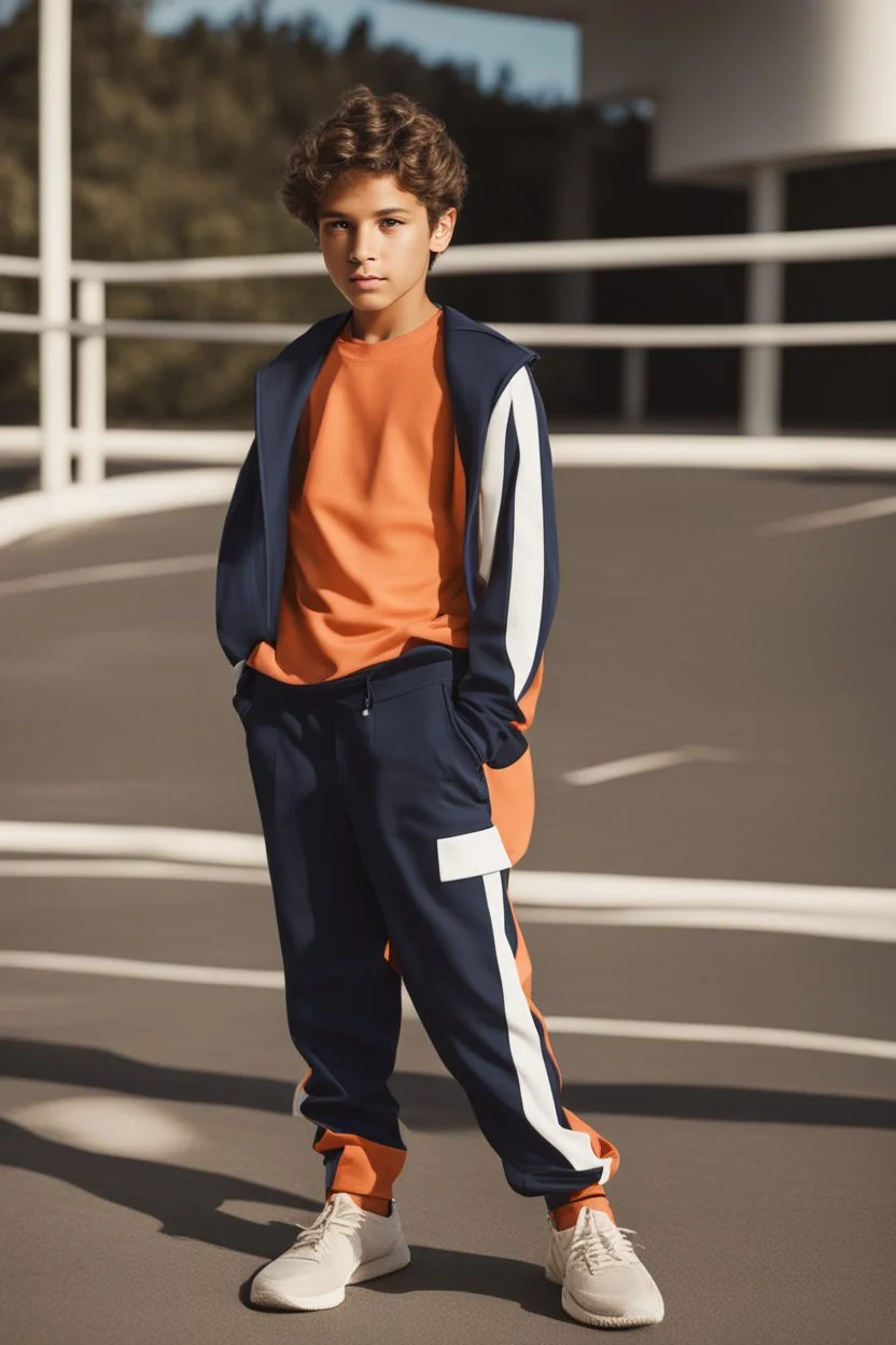 eleven year old mediterranean boy dressed track pants