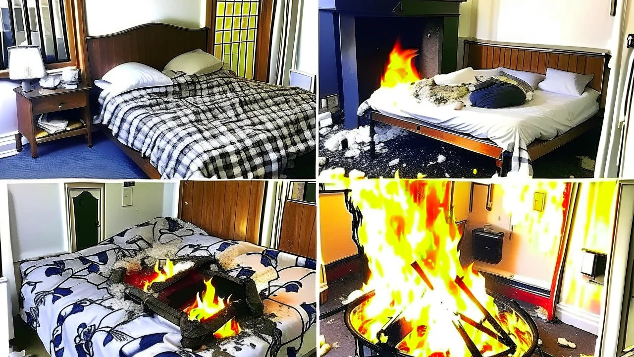 40 year old british man takes shit on the bed while Russian lunatic tears hotel room apart then starts small fires