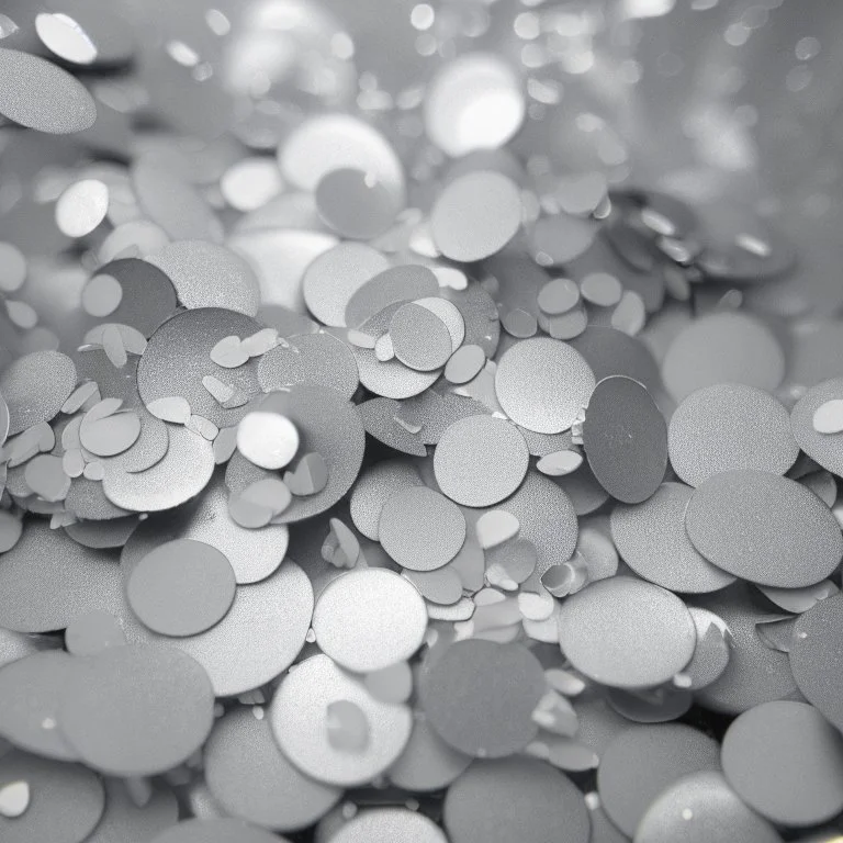 a photograph of round silver confetti