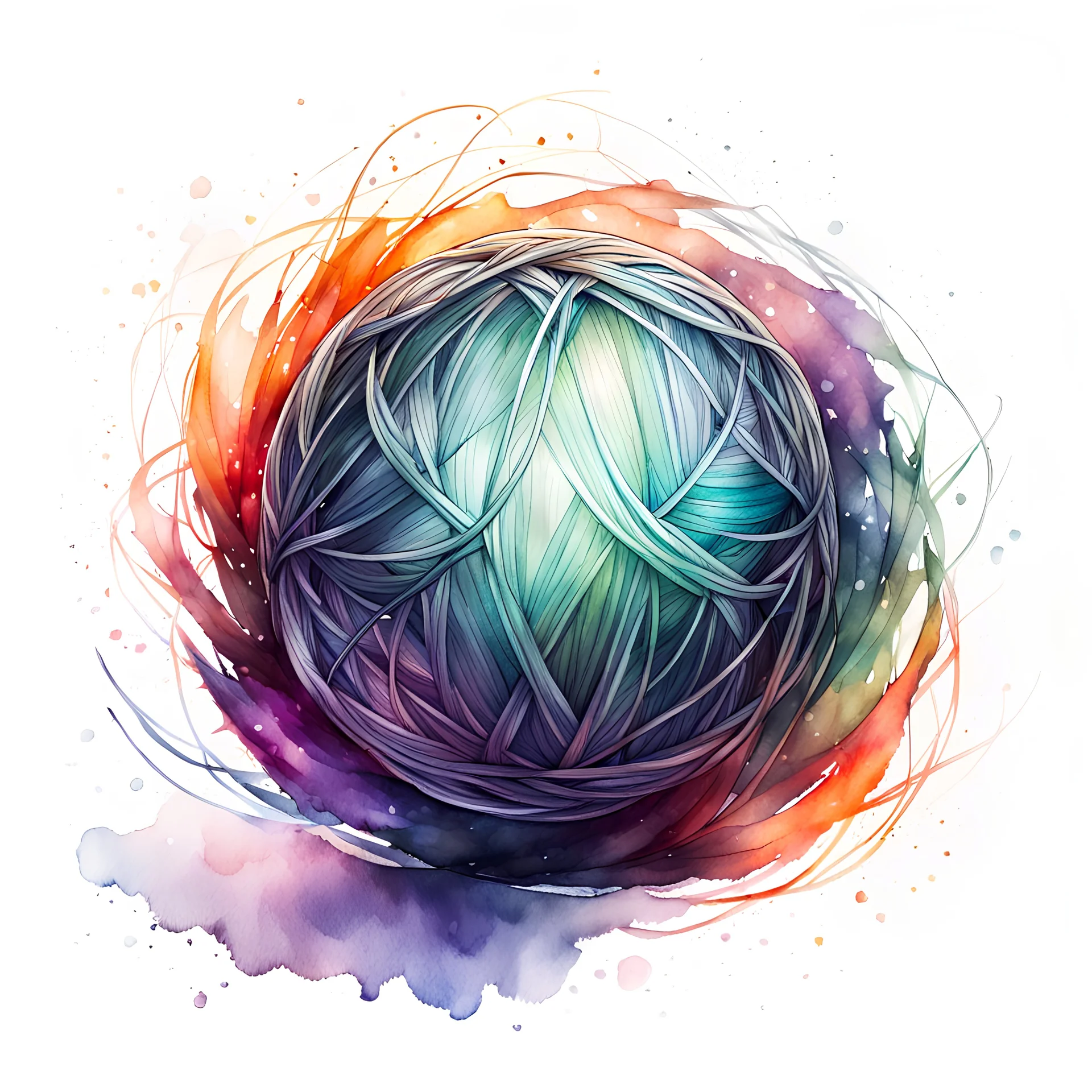 watercolor drawing of Slavic magic ball of thread on a white background, Trending on Artstation, {creative commons}, fanart, AIart, {Woolitize}, by Charlie Bowater, Illustration, Color Grading, Filmic, Nikon D750, Brenizer Method, Perspective, Depth of Field, Field of View, F/2.8, Lens Flare, Tonal Colors, 8K, Full-HD, ProPhoto RGB, Perfectionism, Rim Lighting, Natural Lighting, Soft Lighting, Acc