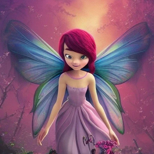 pixar art style of a super sweet and mega cute epic fairy, majestic, ominous, art background, intricate, masterpiece, expert