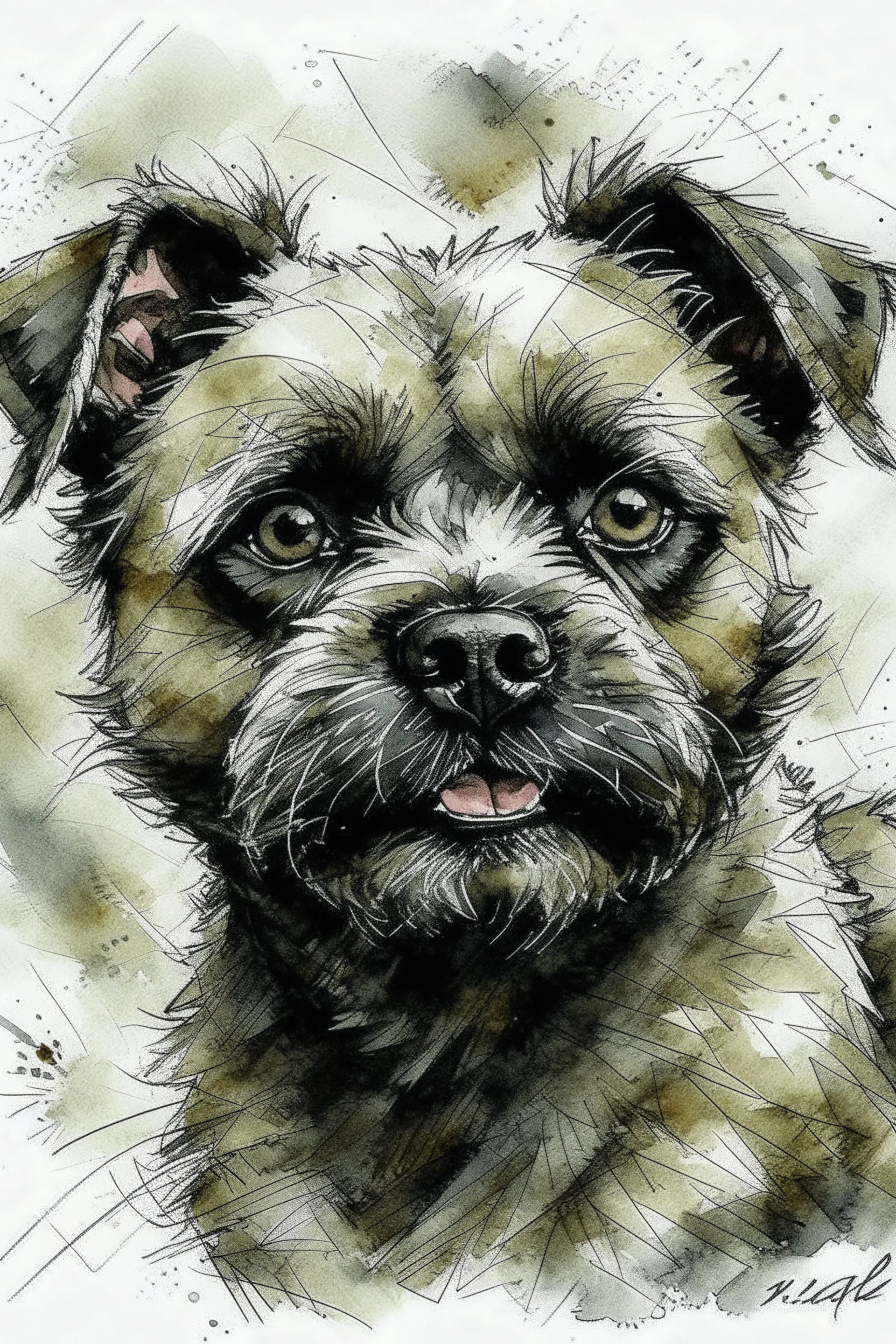 Watercolor Portrait of a border terrier in the style of Yoji Shinkawa, Guy Denning, Florian Nicolle, Willem haenraets.