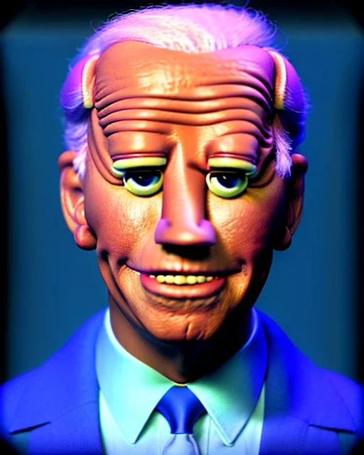 Waist up Portrait, joe Biden as muppet Sesame Street, Blue suit retro style, photo studio, back ground color, unreal engine 5, concept art, art station, god lights, ray tracing, RTX, lumen lighting, ultra detail, volumetric lighting, 3d.