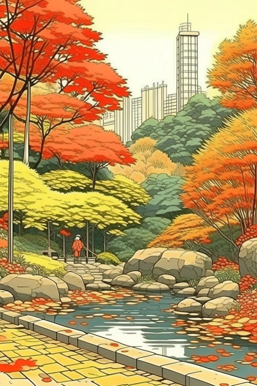 Tokyo garden in autumn abstract pencil STYLE OF HIROKU OGAI