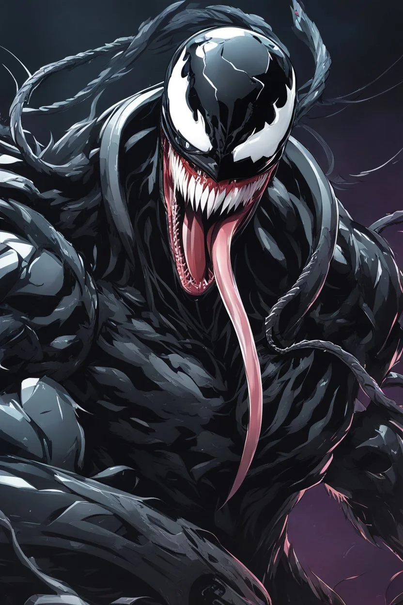 Venom mix with machine in solo leveling shadow artstyle, cyberpunk them, intricate details, highly detailed, high details, detailed portrait, masterpiece,ultra detailed,best quality