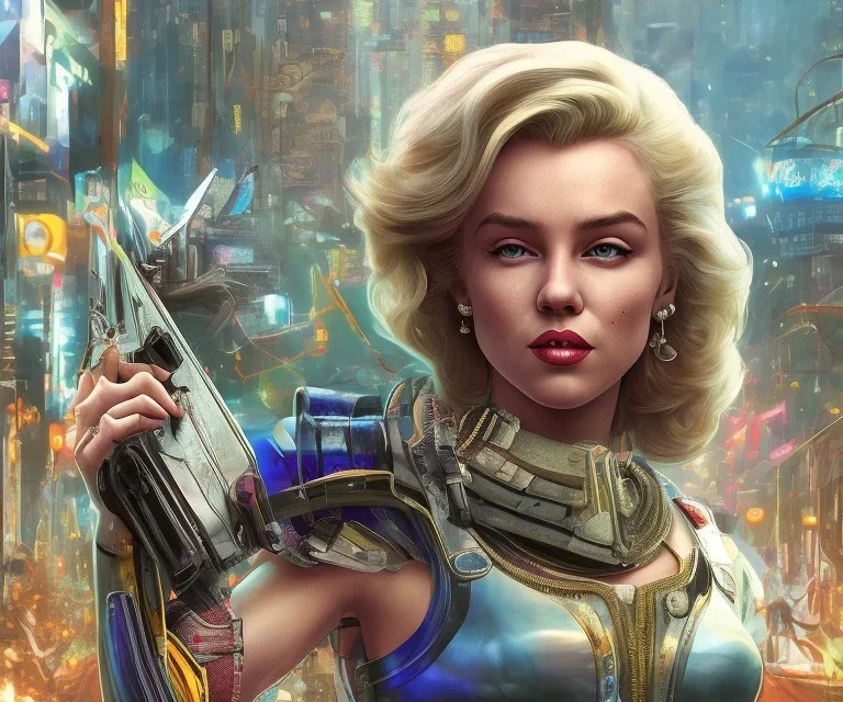 Marilyn Monroe, cyberpunk2077, photorealistic illustration, 4k