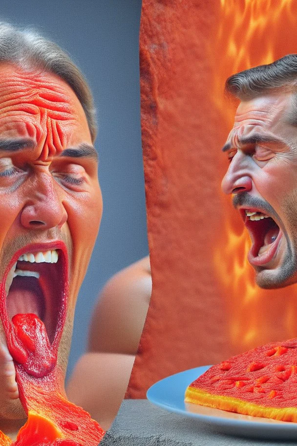 Humans eating lava while crying, realistic