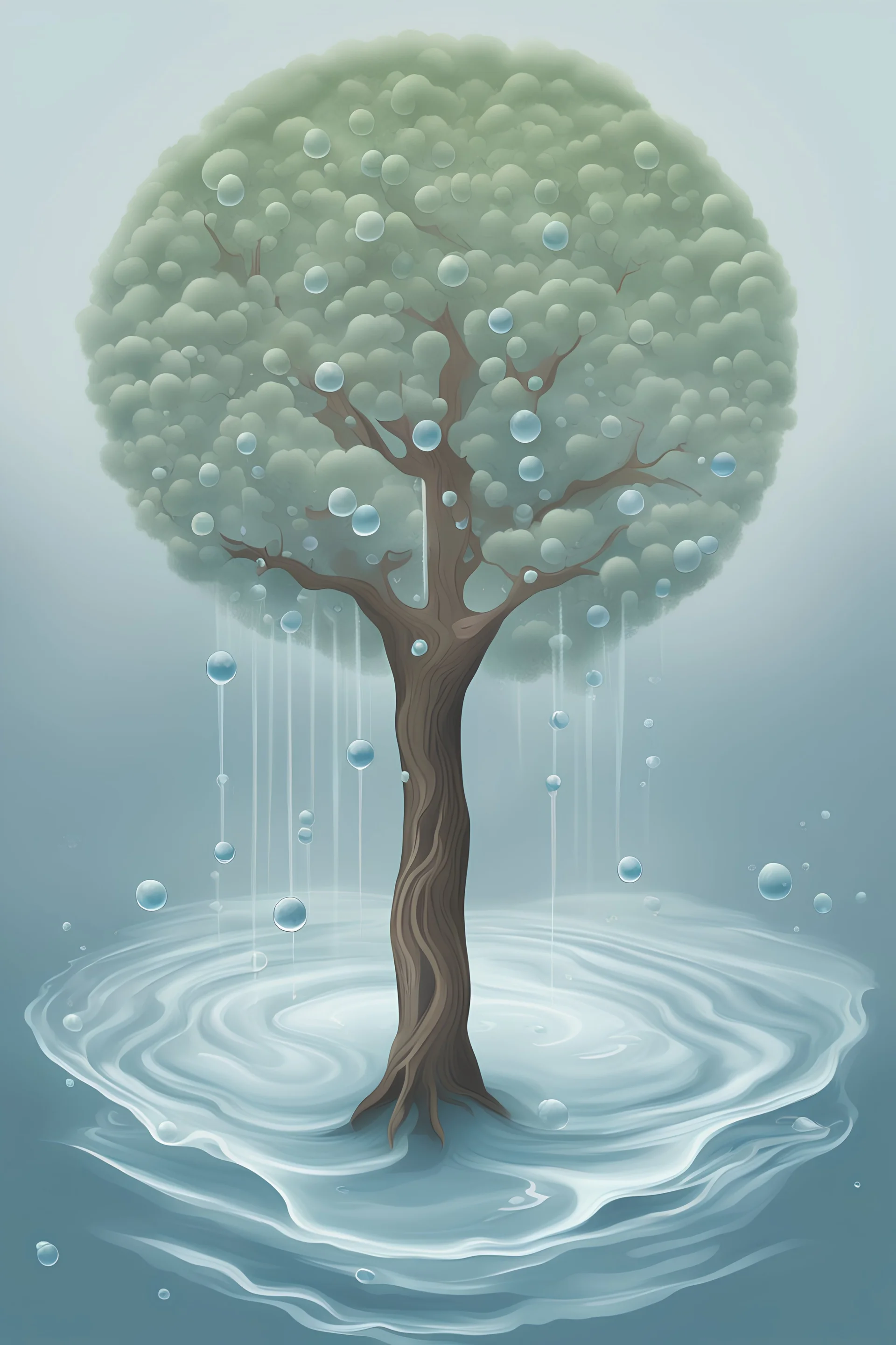 tree transpiring water. abstract illustration showing the water molecules evaporates