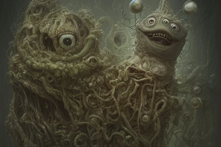 thousand creepy fingers and thousand creepy eyes in artistic form by Chet Zar and Anton Semenov and Michael Hussar spine-chilling mind-bending in a style of Dec-Art thousand opened eyes - XENO digital art All in one : hyper realistic fantasy eerie fusion of monster and earthworm JIM and Clownfish and Grumpy Cat and alien into one with a thousand creepy fingers, levitating, albino, sharp digital painting, video game digital art, anthropomorphic space shark, trevor phillips, cute little troll,