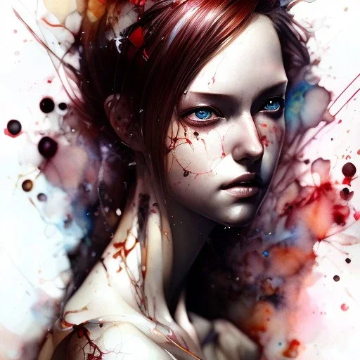 portrait, high lighting,cute girl, watercolor illustration by <agnes cecile> <Yoji Shinkawa>, darkred tones,