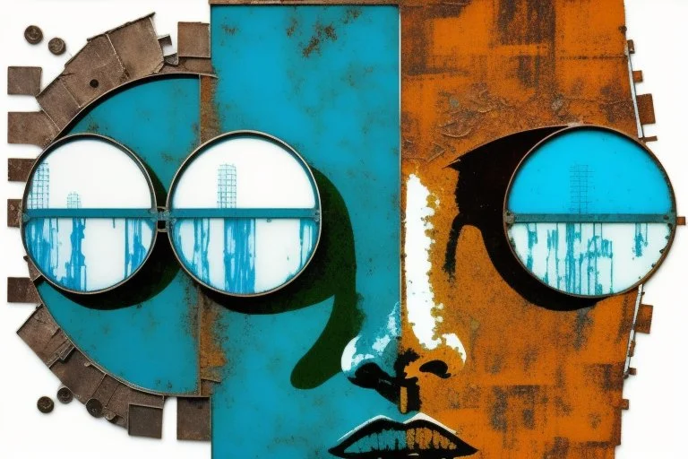 dynamic split stencil of an arafed loop (((polluted radioactive Japanese industrial beach))) overlay of transparent (((robots made of bluish rusty scrap metal))) with arafed Droste-effect juxtaposition, splitting in multiple directions, ((visual echo)) reverberating, amazing verticals, amazing reflections, double negative liminal space, oversize heads looping infinitely within, amazing abstract verticals, amazing reflections, amazing transparency, harsh contrasts, swoosh dynamics