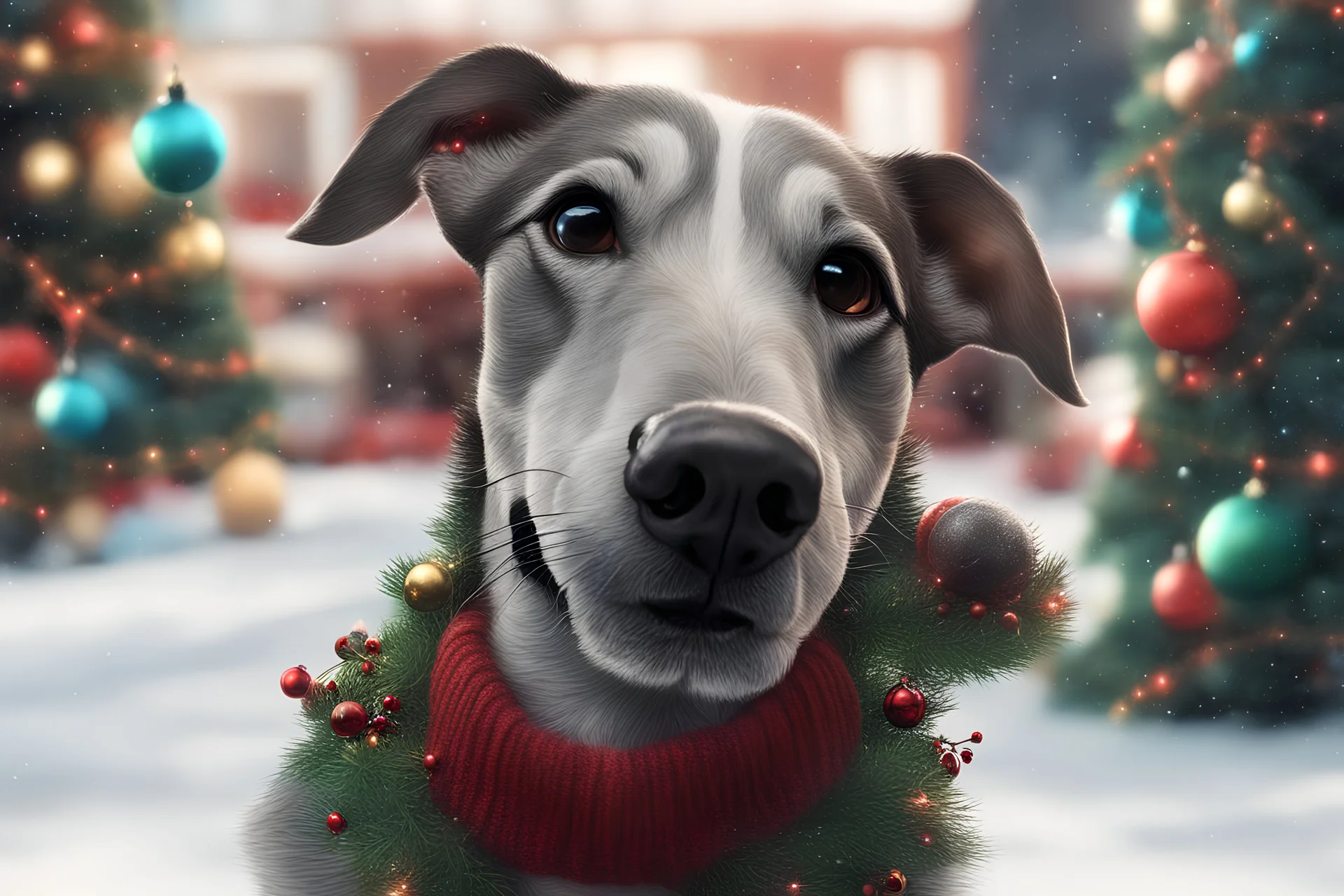 Imagine/ greyhound dog, Christmas ,Hyper-detailed ,8k, by xanuth