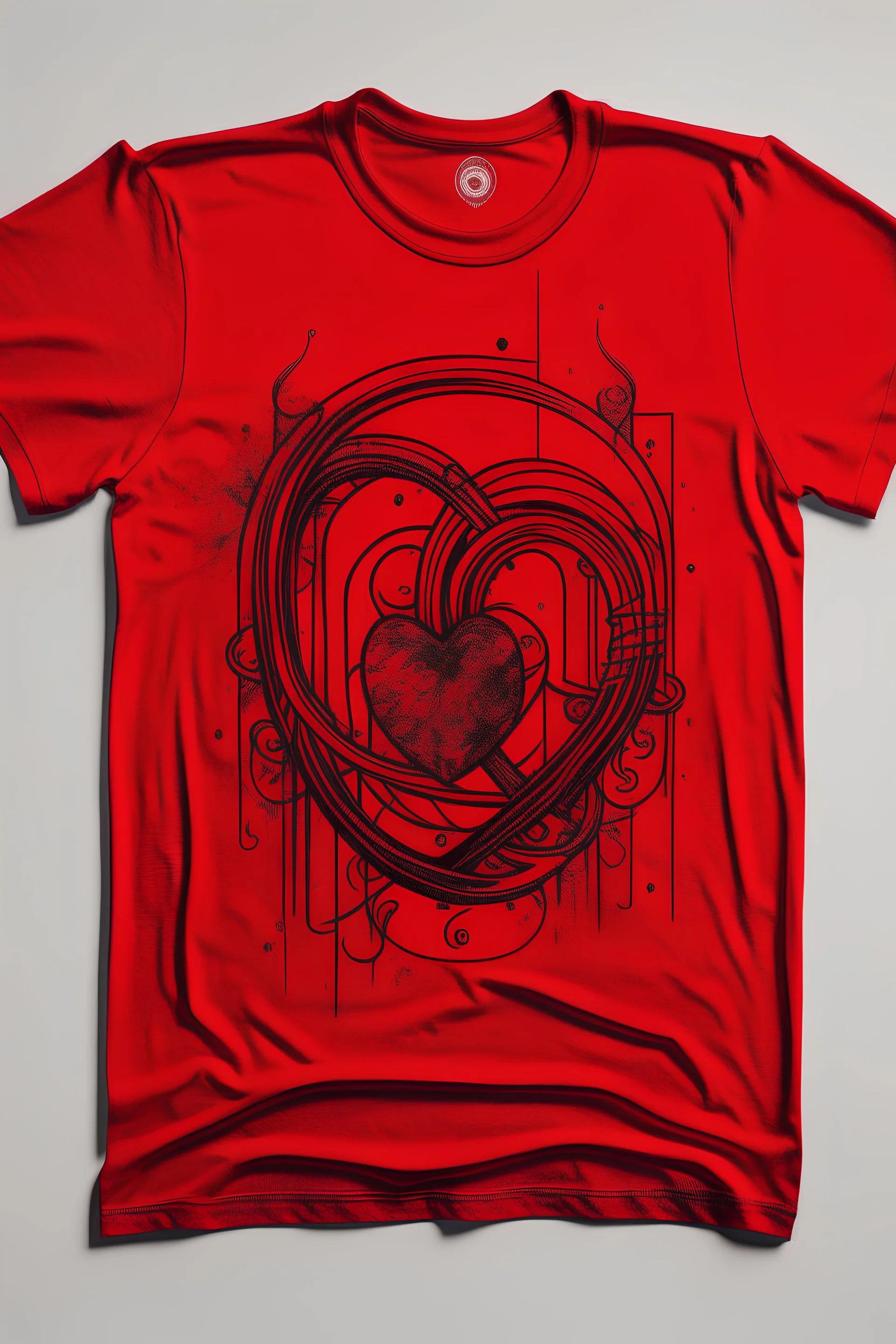 A description of the t-shirt design's mood and atmosphere. The design exudes romance, intimacy, and a sense of belonging. It captures the essence of a deep connection between two individuals, with the lock representing the trust and vulnerability that comes with love. The red color evokes passion and desire, making it a powerful symbol of love and devotion.