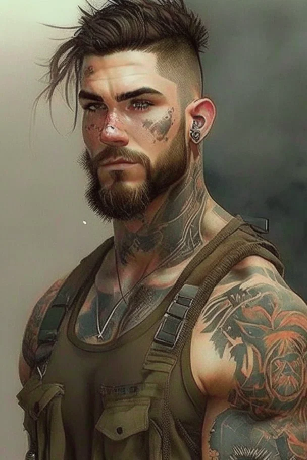 Max Pettis, a tall muscular guy with a short trimmed beard, wild brown hair, lots of tattoos and piercings. He was a USMC grunt before the apocalypse