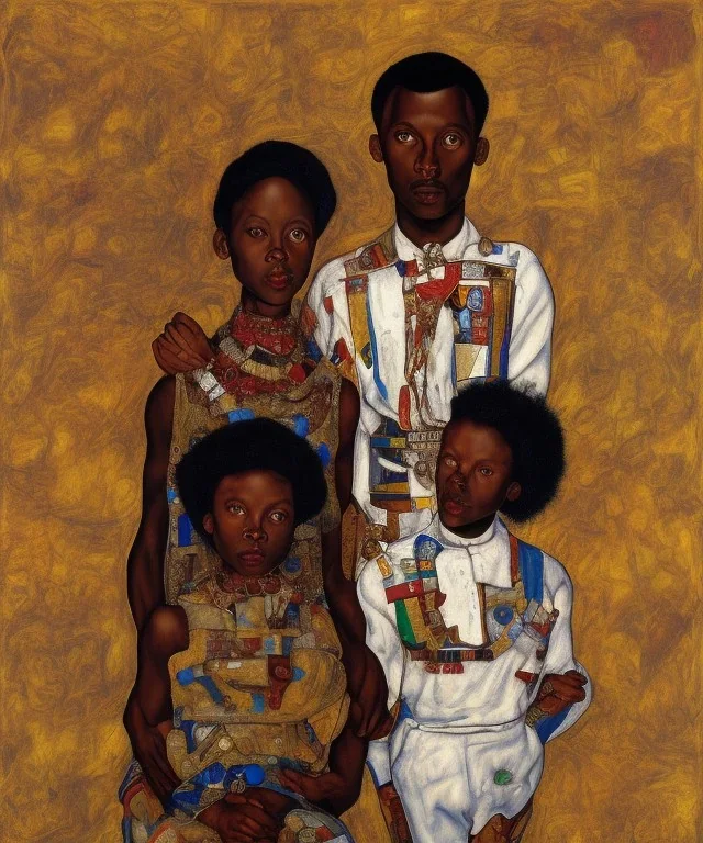 royal African American young family portrait by Egon Schiele