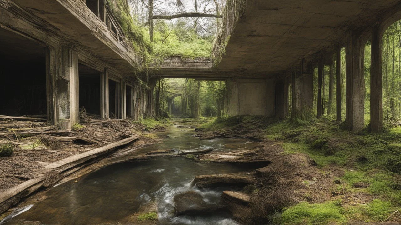 time loop repeating life in a abandoned building, at first I was alive and then I died there and I helped the soul to get out of there and all the souls left this building trees and a flowing stream