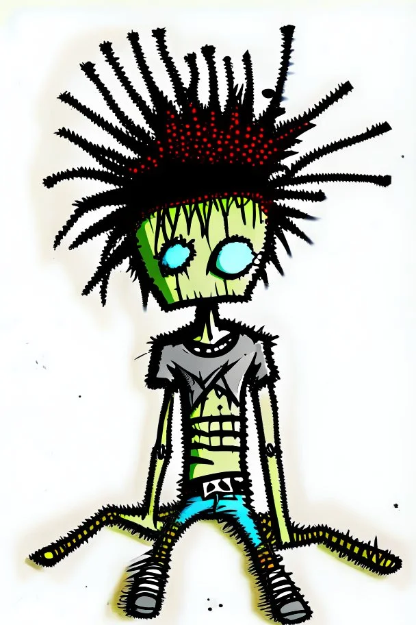 2d drawing of a stickman, cool with punk hair, x eyes like in hangman, laying flat on stomach,top view of full body,3d realistic in colour