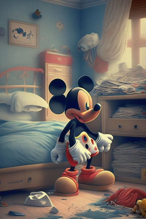 Mickey Mouse cleaning his room