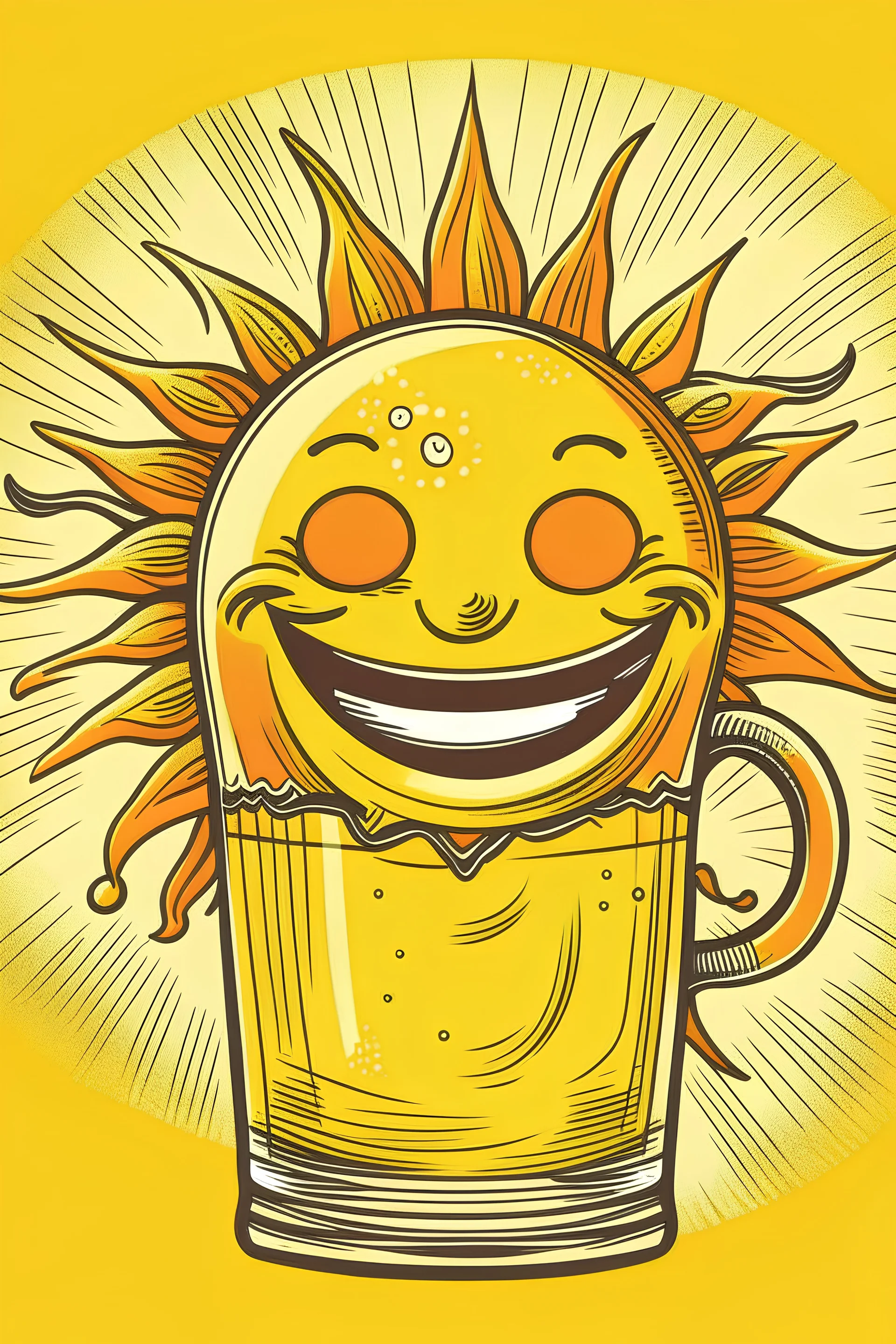 sun smiling and drinking a beer