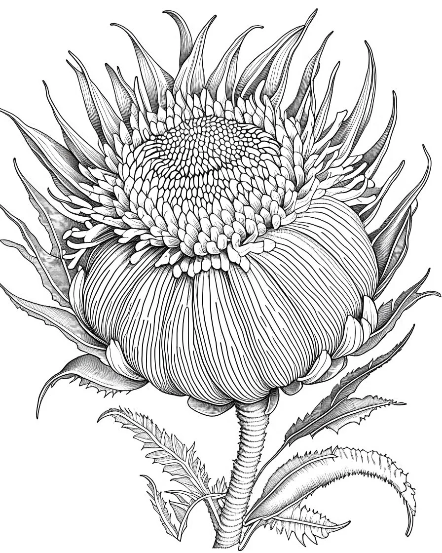 real massive Protea flower coloring page