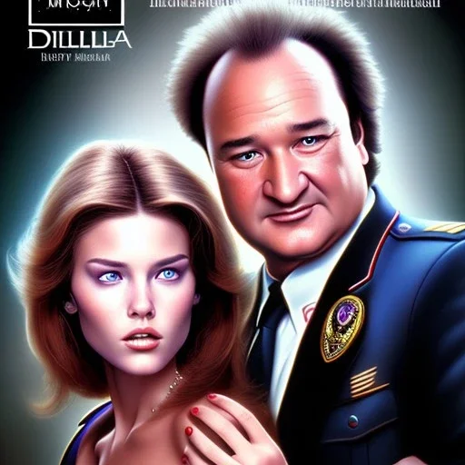 jim belushi, elaine duillo, romance novel cover art, photorealistic