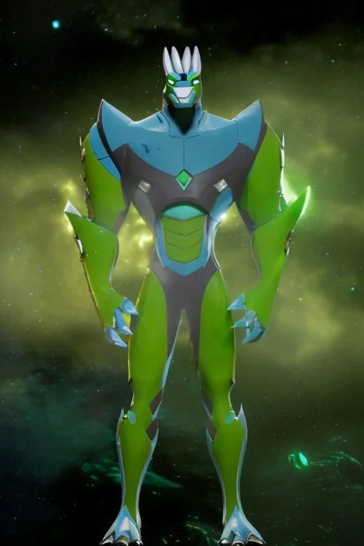 alien From Ben 10 cartoon. Strong, fit body. From his faction. Shark. Advanced jewels and metal. Dark magic. Power and luxury