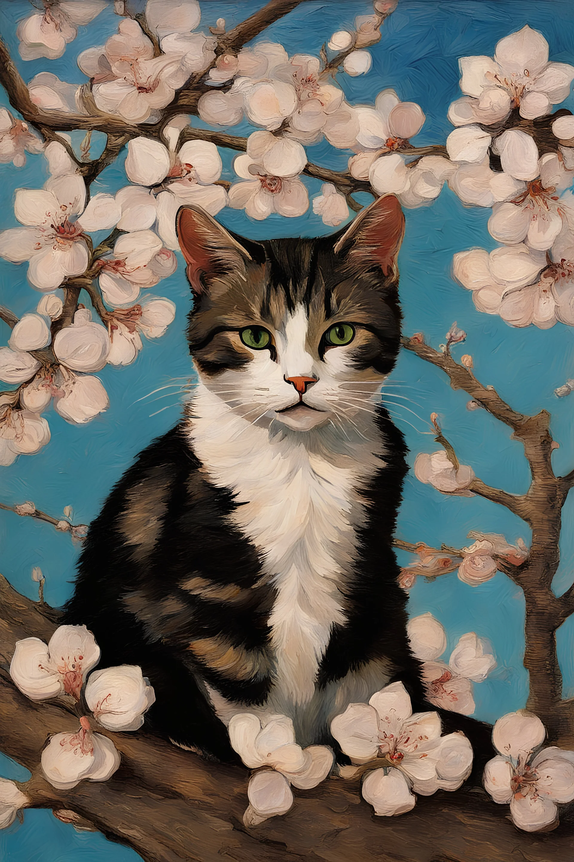 almond blossom by van gogh with a cat