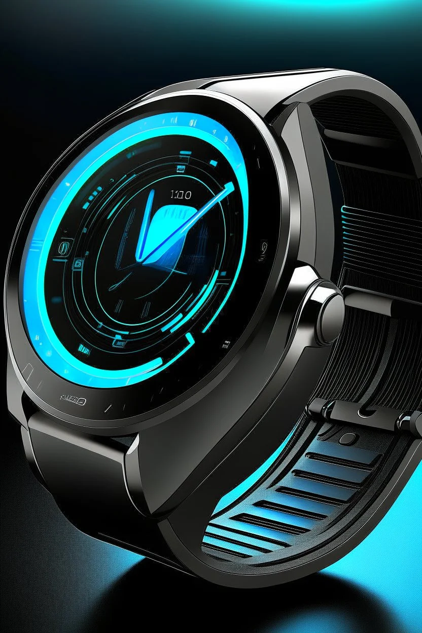Create a futuristic image featuring an Obsyss smartwatch in a high-tech environment. Showcase the watch's smart features while integrating advanced technology elements around it.