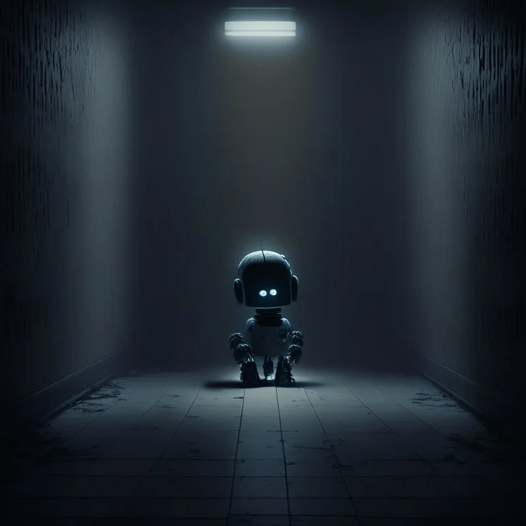 lonely robot in a dark room