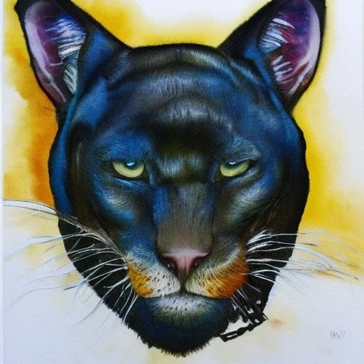 fantasy, large strokes, watercolour, bald panther