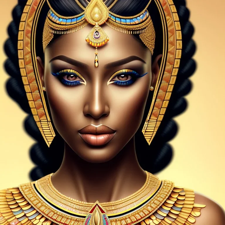 cleopatra realistic dark skin face symmetrical, pyramids, meditation, dark background, 8k quality,tattoo.