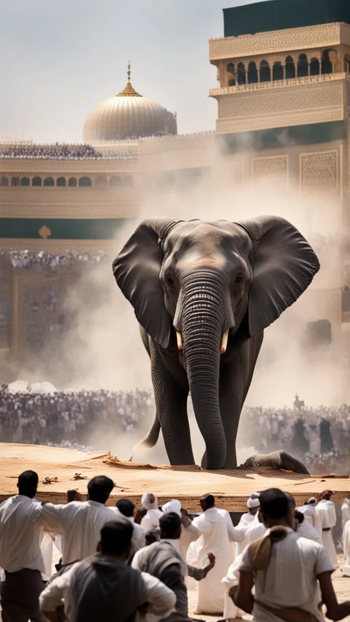 An elephant trying to destroy the Kaaba