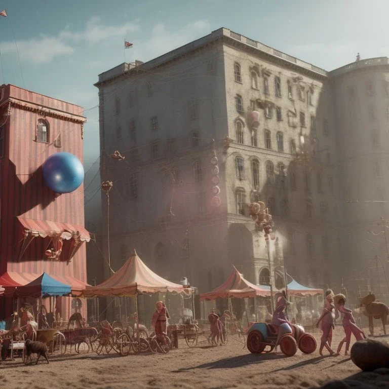 Ultra realistic circus scene. Sweet hair monster jumping and Child’s, smooth color, waist up view, Wes Anderson style, dark ambient, highly detailed, concept art, unreal engine 5, god rays, ray tracing, RTX, lumen lighting, ultra detail, volumetric lighting, 3d, finely drawn, high definition, high resolution.